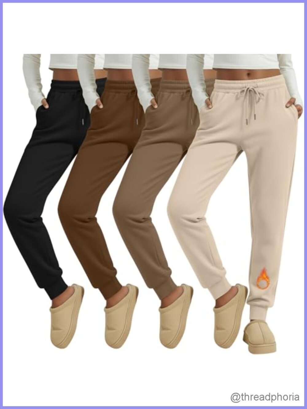 Fleece Lined Joggers for Women 4 Pack High Waisted Pockets